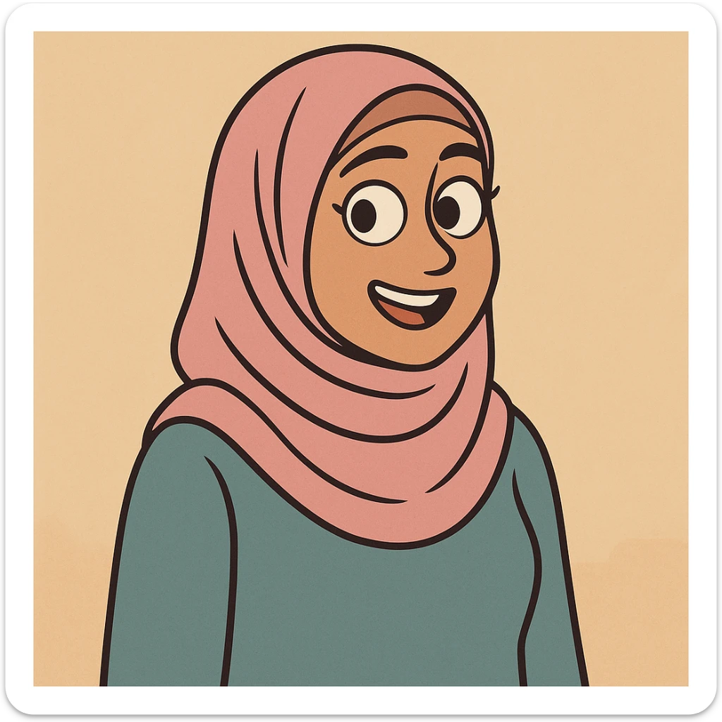 a hijabi woman, modern, friendly, simple cartoon style sticker