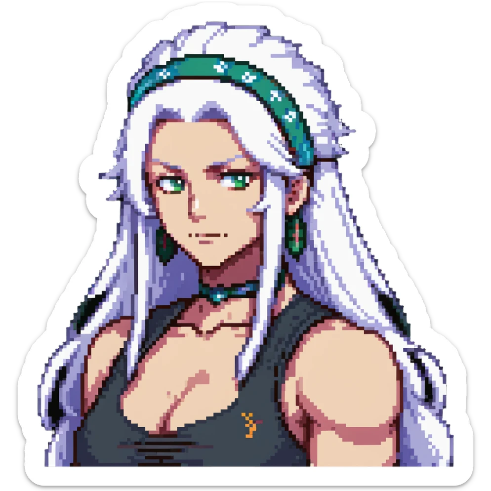 Tengen Uzui with a smirk, Sound Hashira from Demon Slayer, white hair, headband, muscular sticker