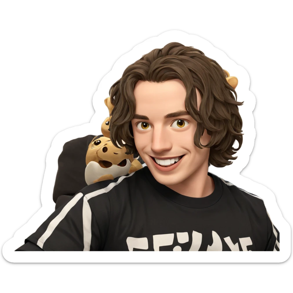 smiling boy with stuffed toy sticker