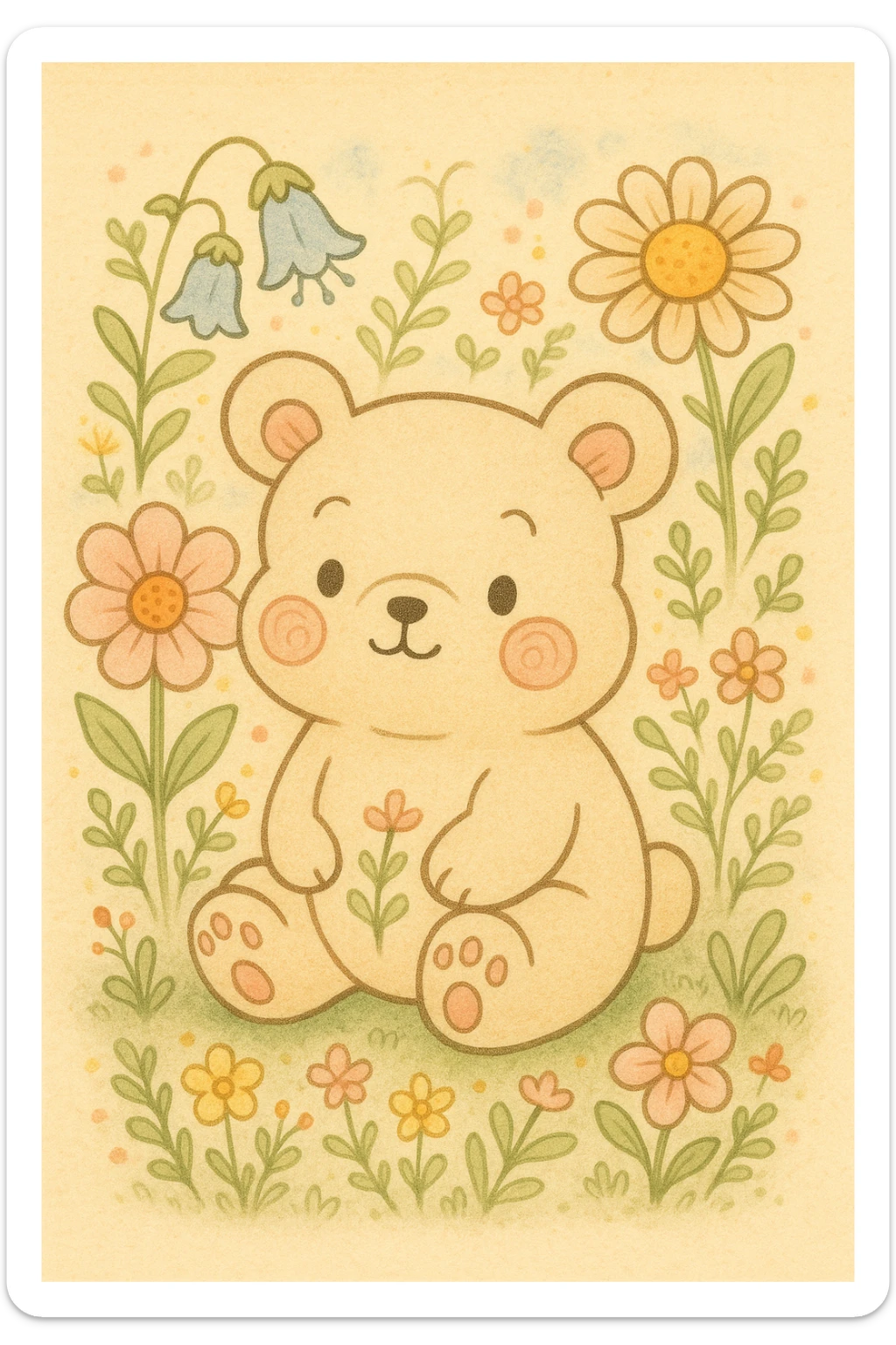 cute animal inspired by coloring book drawings, in the style of Bobbie Goods and Cuzy, ghibli style sticker
