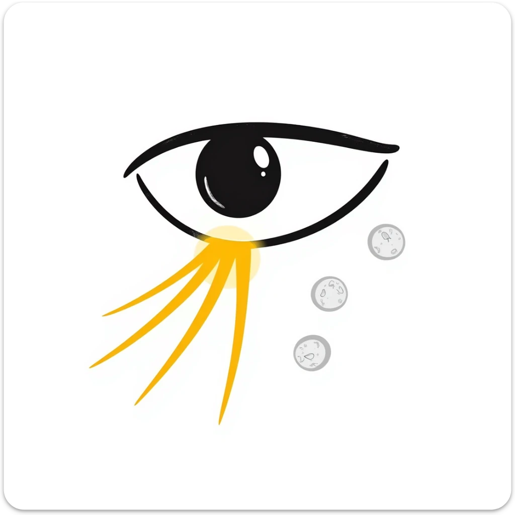 An ethereal eye emitting a golden ray that touches skin cells, showing renewal and regeneration, vitamin A retinol concept sticker