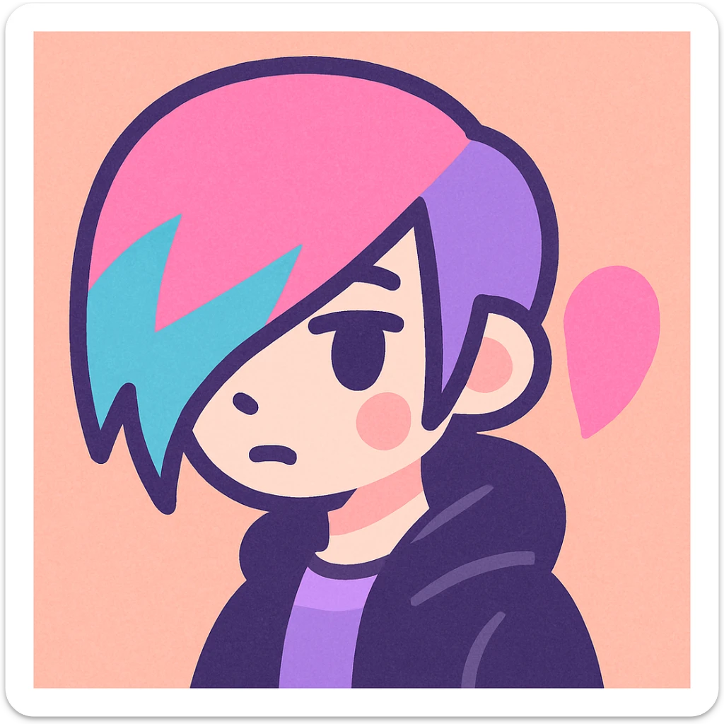 pastel emo profile picture with a heart accent, cute, expressive, minimal sticker