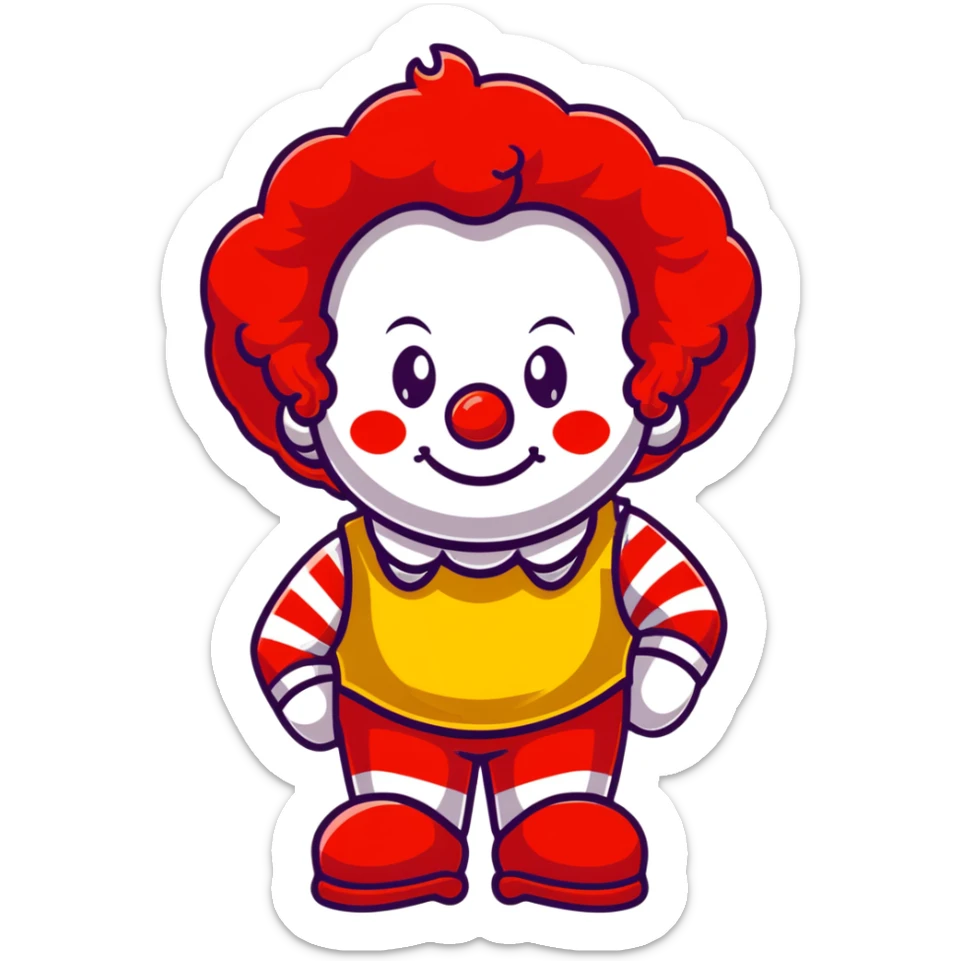 McDonald's clown with bright red curly hair and yellow T-shirt with red and white striped sleeves sticker