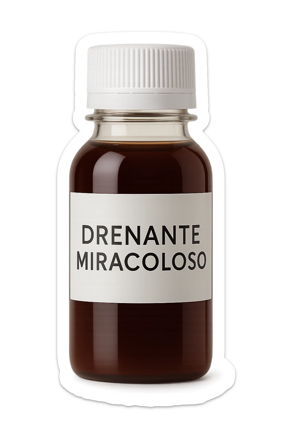 boccetta di drenante da bere, con la scritta "DRENANTE MIRACOLOSO" SULL'ETICHETTA sticker