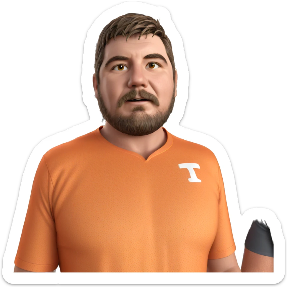 muscular male in orange shirt sticker