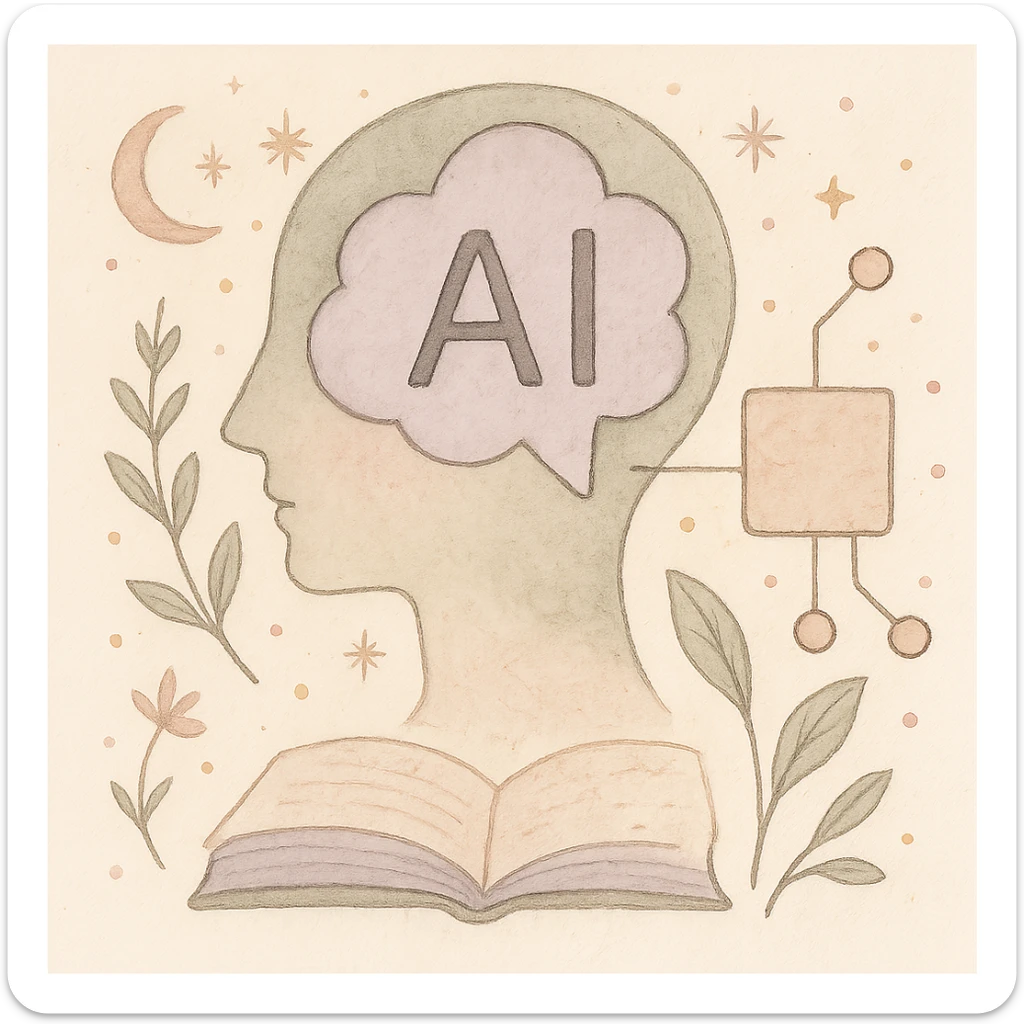 

A gentle, poetic digital illustration in the style of “Jardim da Ju”. The scene blends nature, cosmos and tenderness — hand-drawn lines, soft textures, and muted pastel tones (sage green, lilac, rose, cream). Elements like leaves, stars, cats, books, and celestial details coexist naturally. The mood is magical yet grounded, evoking sensitivity, reflection, and quiet intelligence. The lighting is warm and dreamy, with delicate sparkles and organic shapes. Artistic style: watercolor + fine line art, minimal, elegant, emotional and intimate.


(use conforme a IA utilizada)

Mood: magical realism, soft light, emotional, feminine, intellectual

Style keywords: watercolor, fine ink lines, pastel tones, digital illustration, cozy, slow aesthetic, minimal poetic composition

Colors: #9BA48A (verde sálvia), #E6B7B1 (rosa suave), #D0C3CC (lavanda névoa), #F6F1E7 (papel de chá), #2D2D2F (grafite noturno)

Objects recorrentes: folhas, flores, livros, chá, gatos, estrelas, constelações, velas, mãos, janelas abertas, estufas, estantes, sementes, instrumentos musicais

Emoção central: sensibilidade lúcida — calma, introspectiva e real sticker