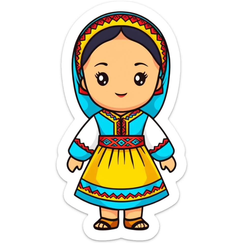 Happy Kazakh girl in colorful traditional dress sticker