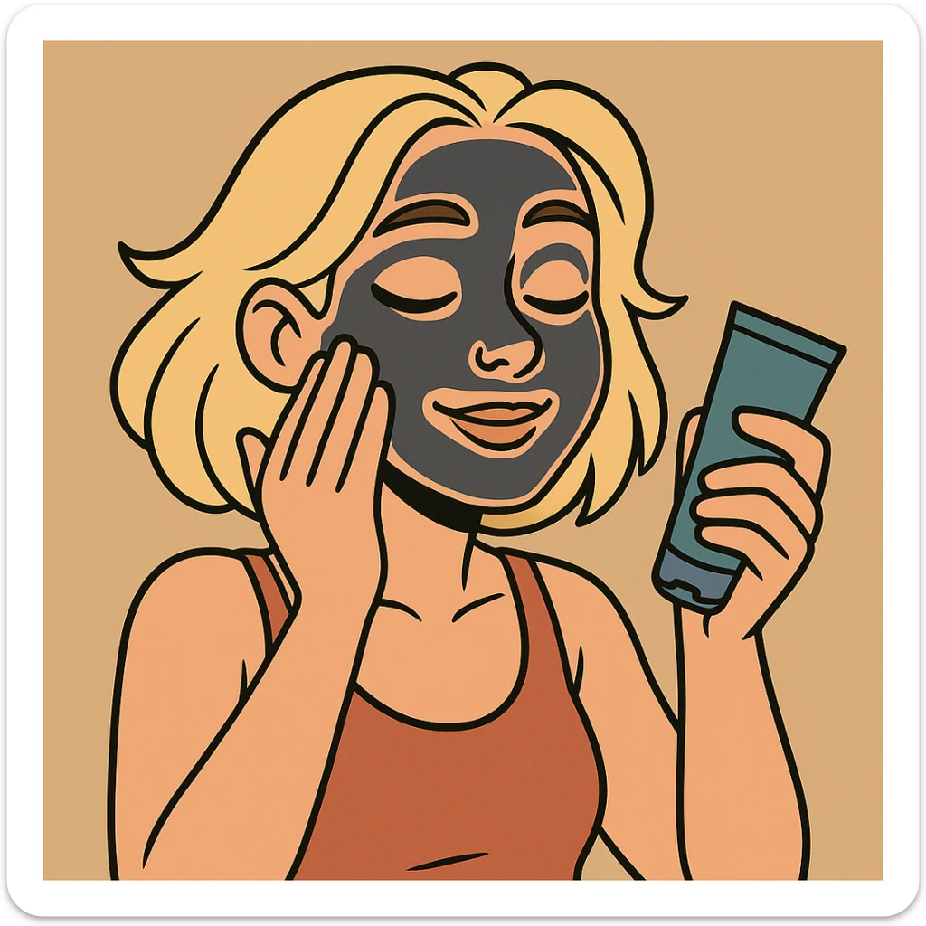 Add a skincare facial mask on the blonde woman with a nose piercing, keep the flat toon style. sticker