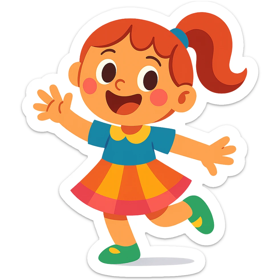 cartoon-style girl in a playful and colorful design sticker