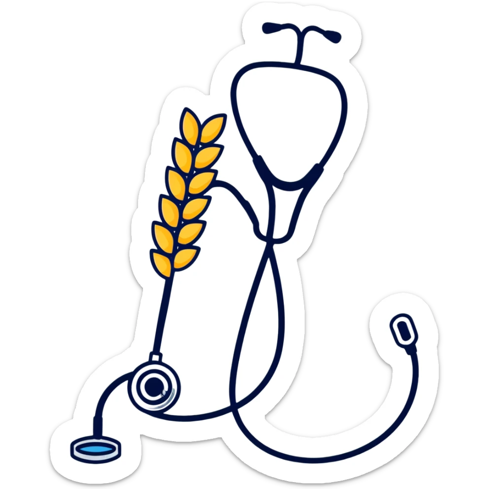 wheat stalk and medical stethoscope fused together as a cartoonish sticker sticker