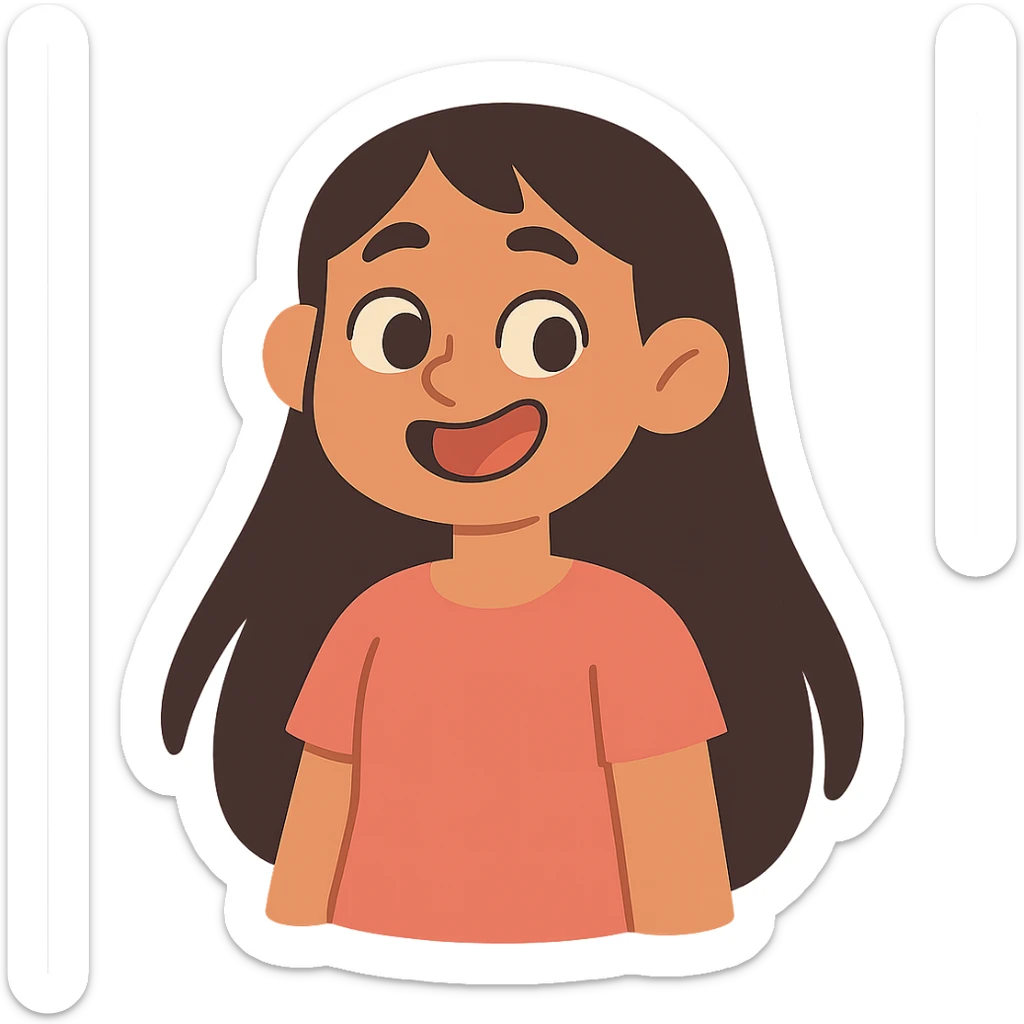 pastel toon style light skin brown girl with long dark brown hair and dark brown eyes sticker