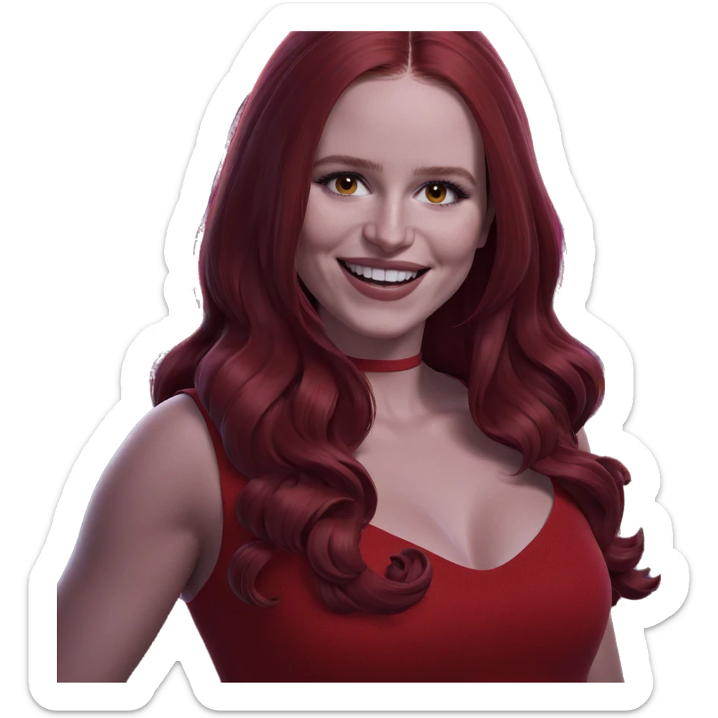 smiling girl in red dress sticker