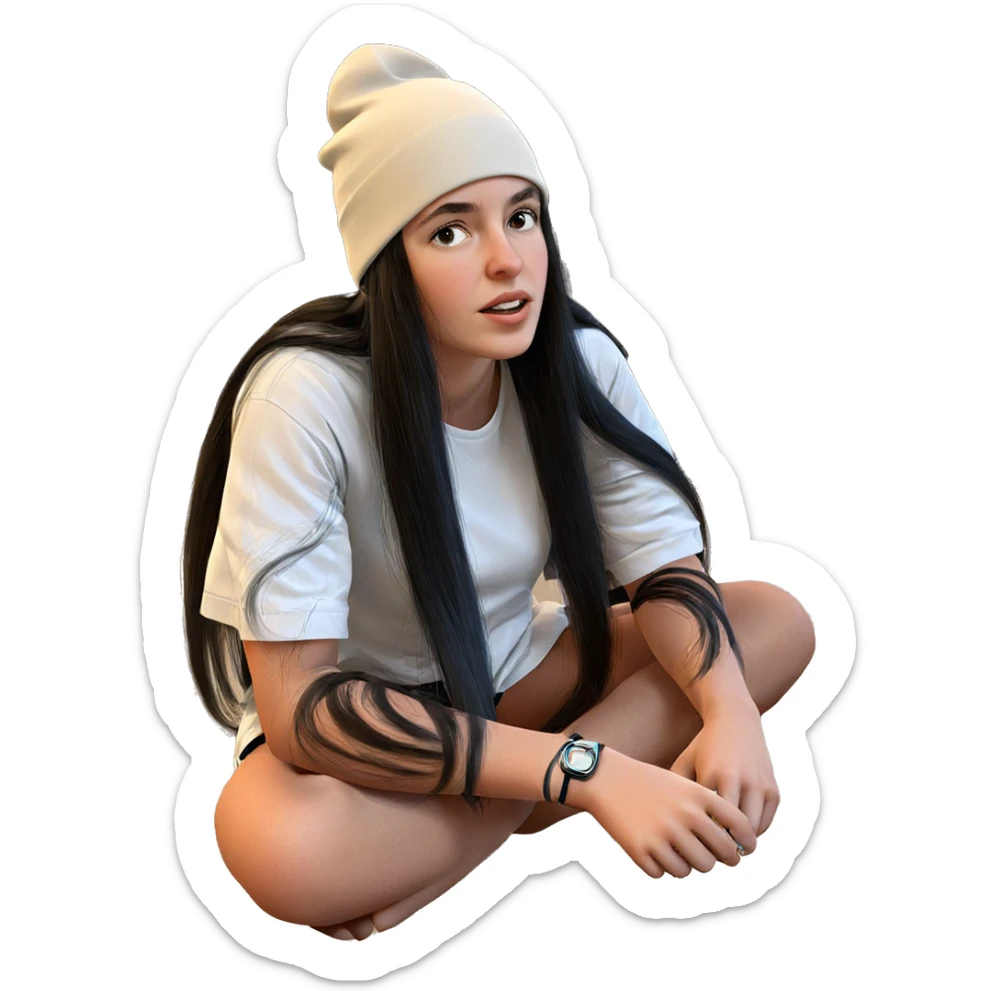 girl with long black hair sticker