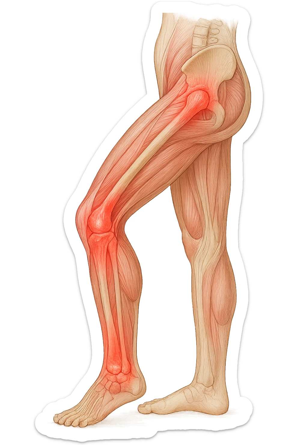 PRENDI SPUNTO DALLA FOTO E FAMMI A LIVELLO ANATOMICO LA GAMBA IN SOVRACCARICO sticker