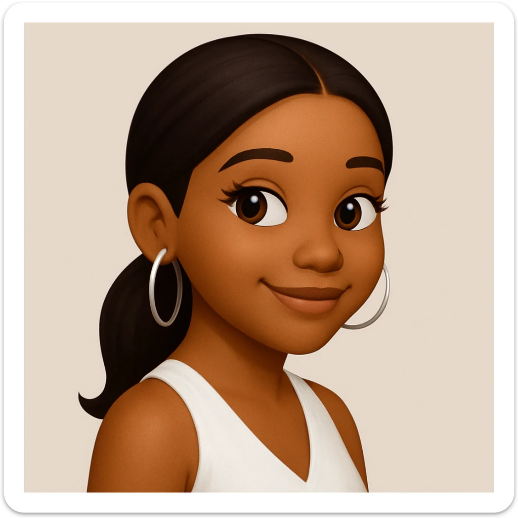 turn the second man in emoji style of the 1st image, match the facial features and match dressing style of the 2nd image, she is wearing white tank top lose, side pose sticker