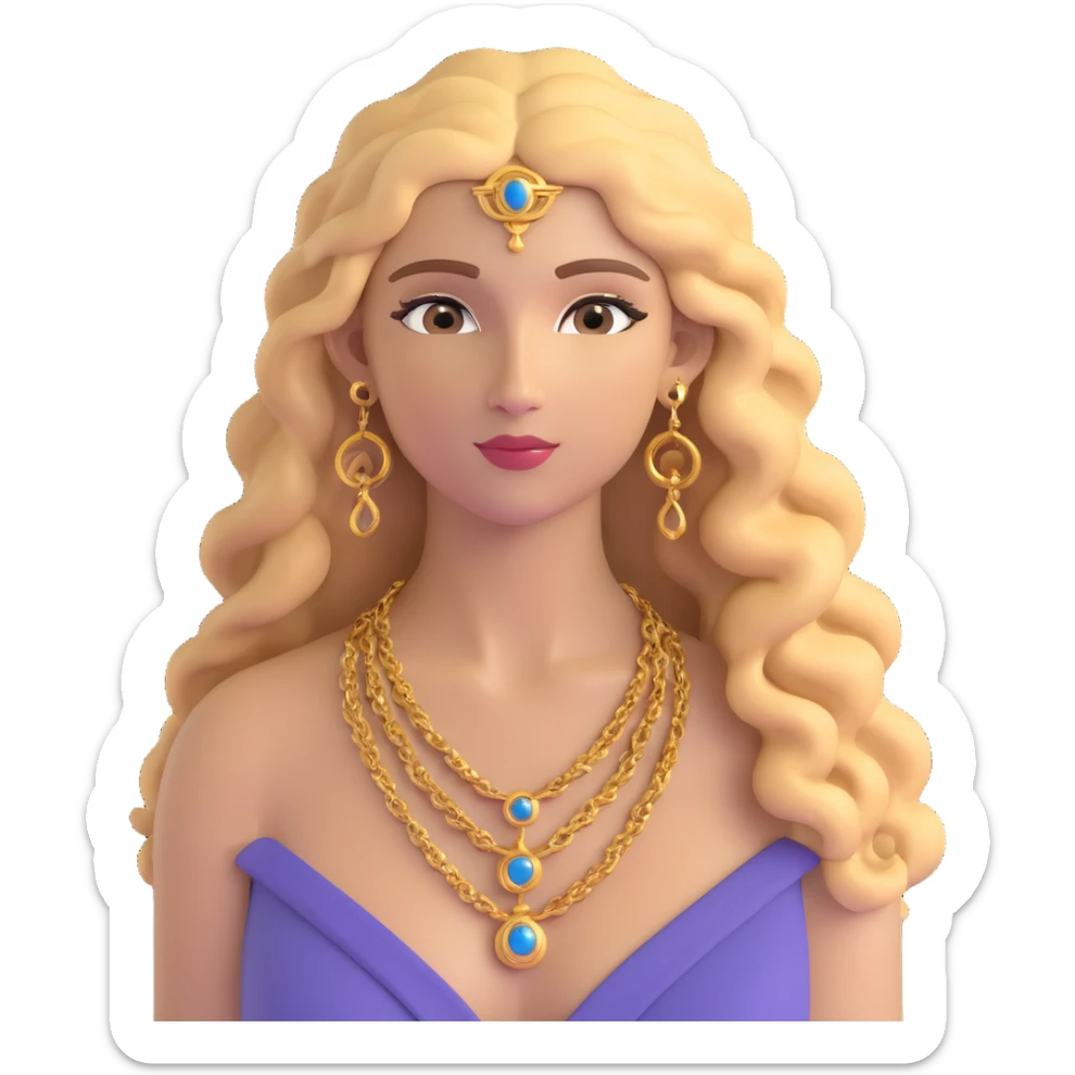 attractive Greek woman with long curly hair and light skin wearing gold Greek jewelry sticker