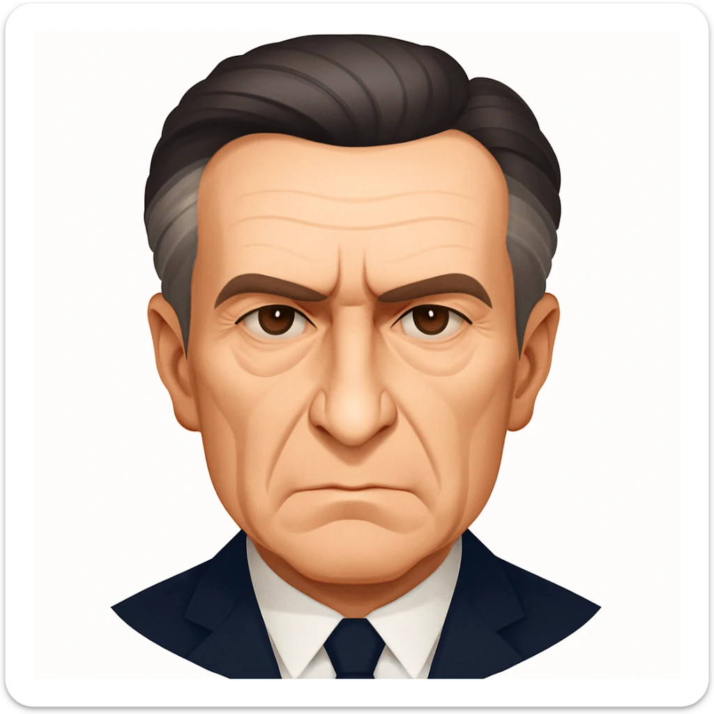 Remove the glasses from the emoji headshot of Maurice Merleau-Ponty, keep the serious expression, emoji style sticker