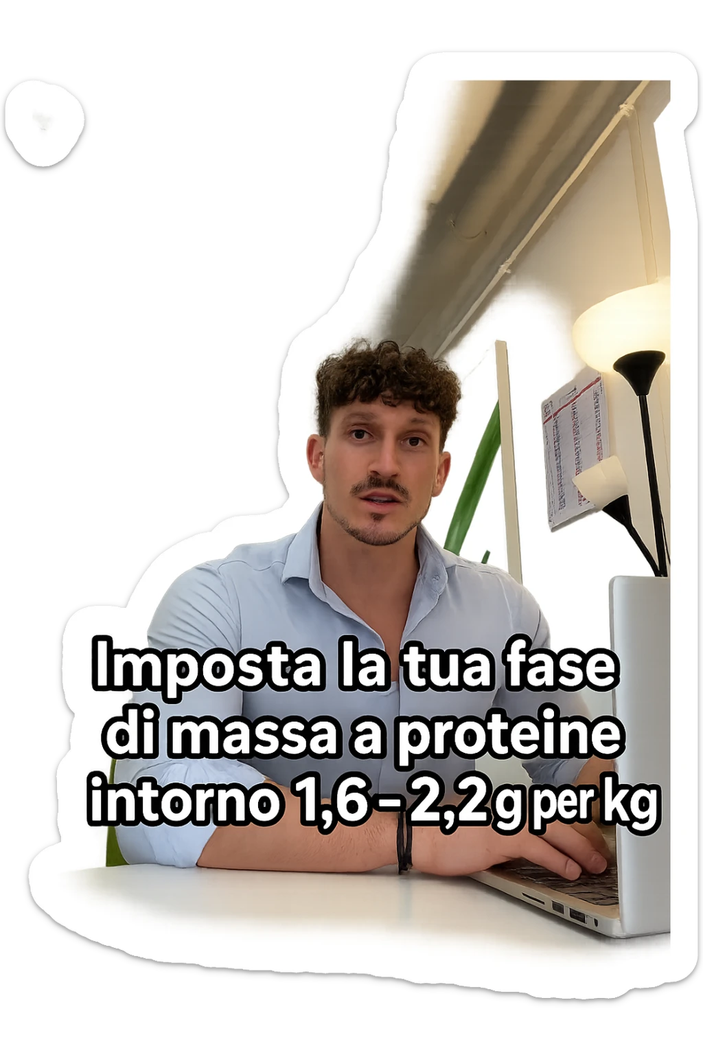 Uomo che imposta la sua fase di massa a proteine intorno 1.6 - 2.2g per kg in italiano sticker