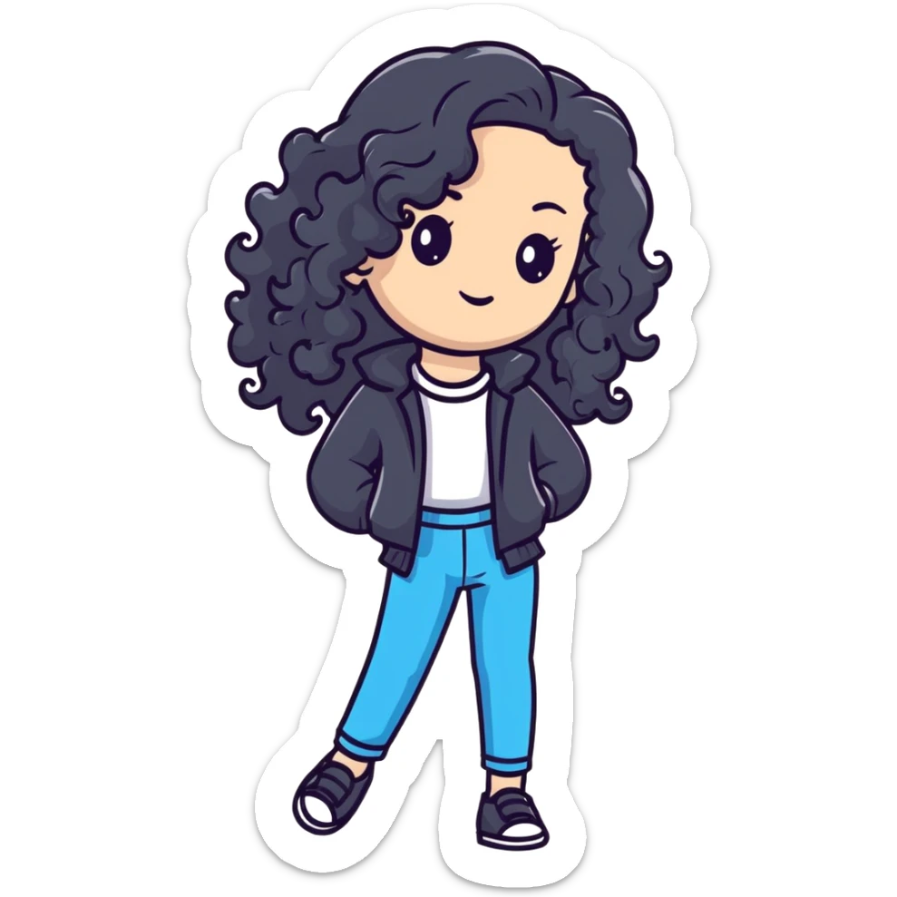 Stylish girl with long curly hair in fashionable outfit sticker