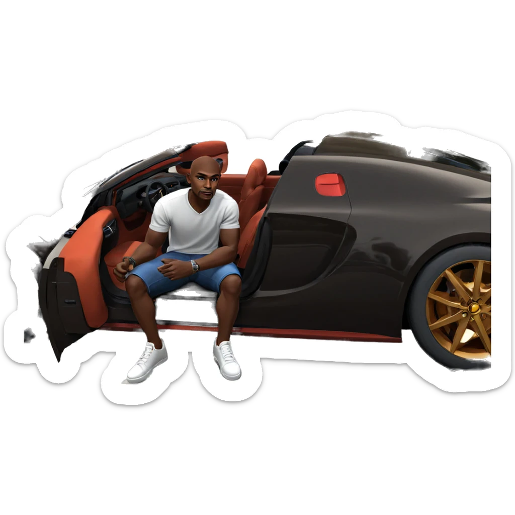dark-skinned male sitting by car sticker