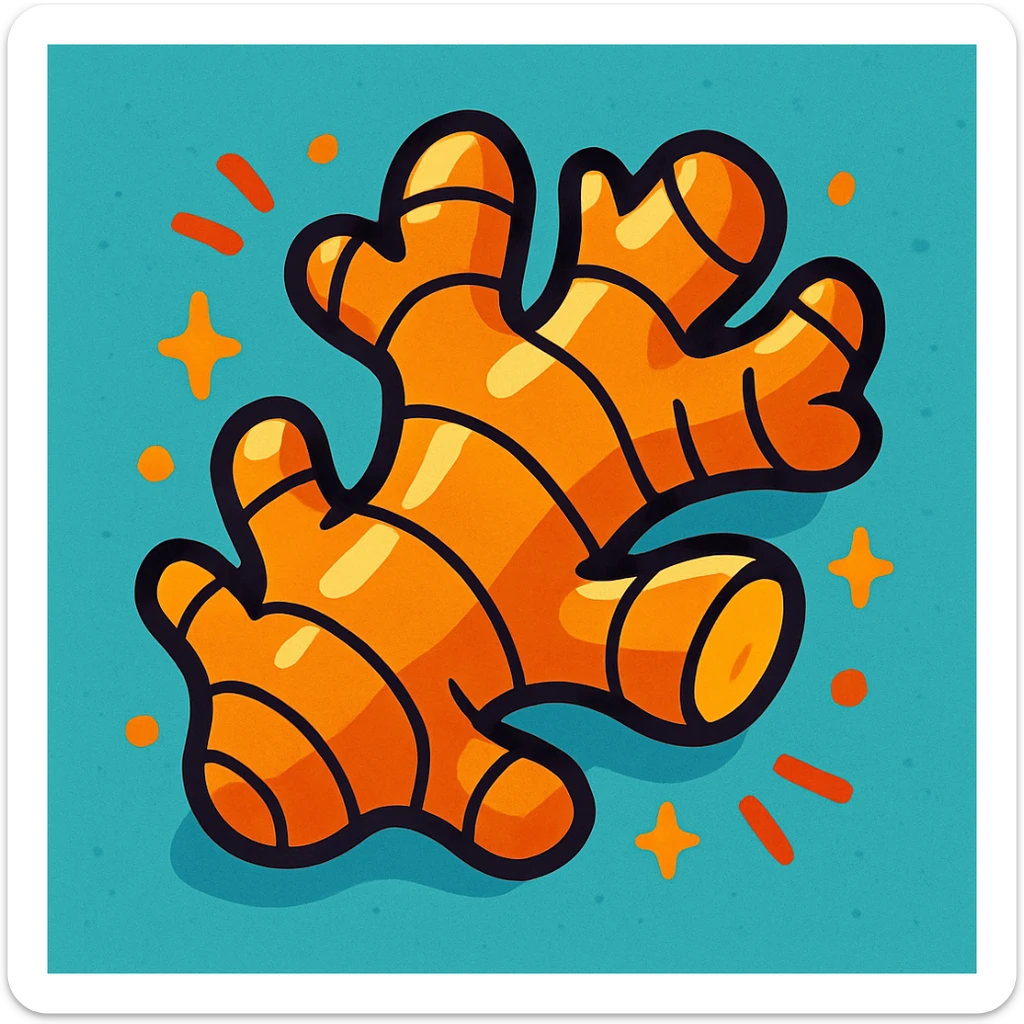 cartoon style ginger root, vibrant colors, playful sticker