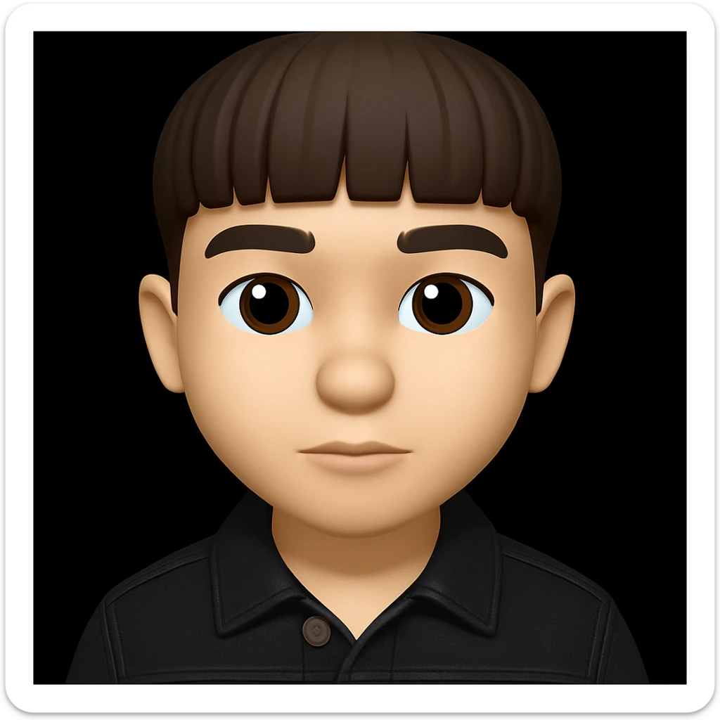 Change the boy's outfit to a black denim jacket. Keep the boy's face, slim body shape, and all other features the same as the original image. Maintain the original style and proportions of the boy without making him look fat. sticker