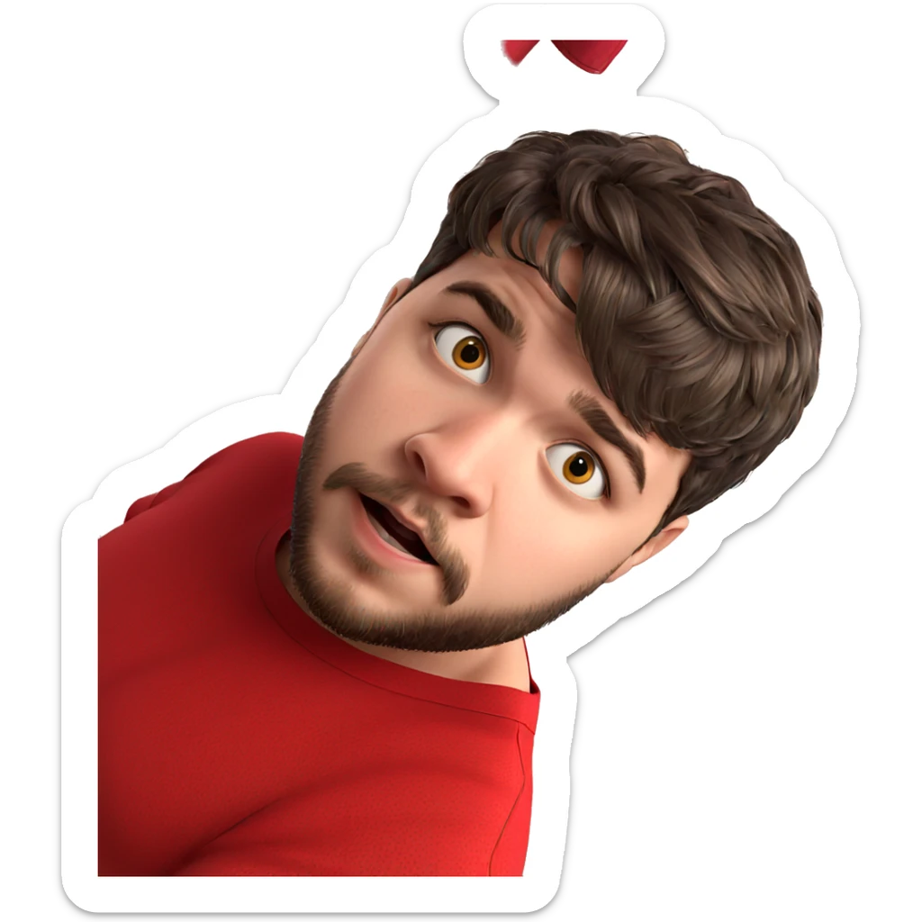 curious male in red shirt sticker