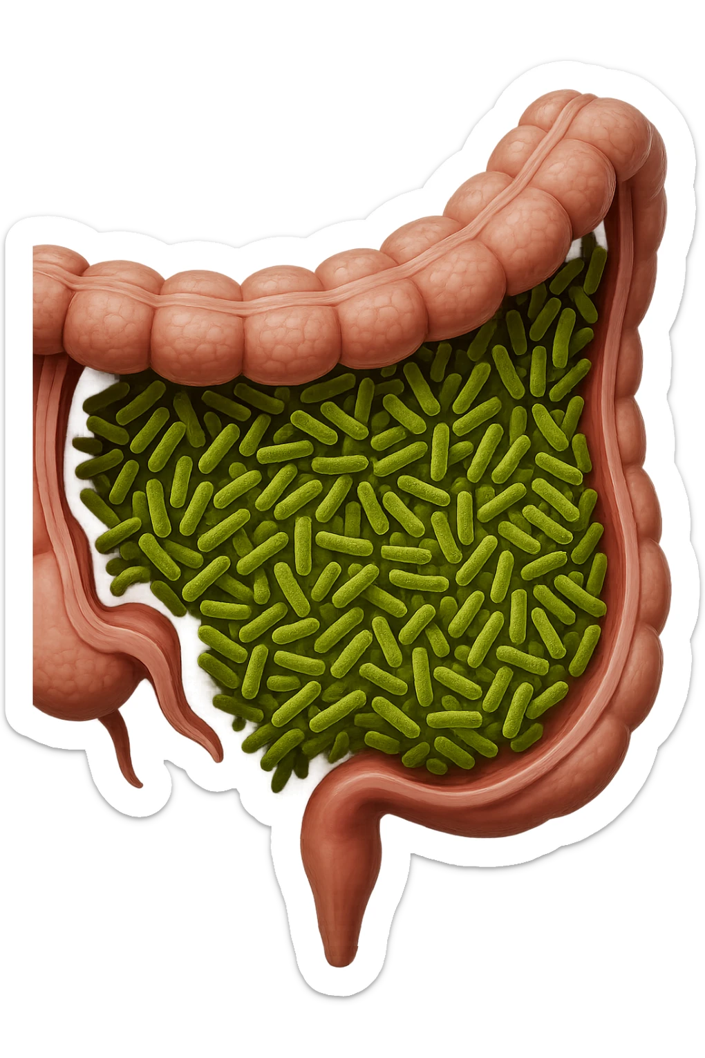 batteri intestinali in un tratto di colon anatomico umano, iperrealistico 4k sticker