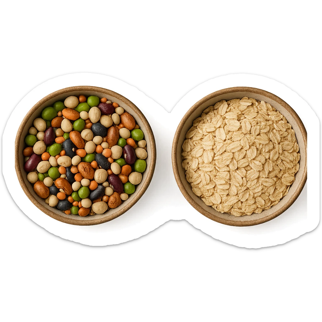 BOWL DI LEGUMI INSIEME A BOWL DI FIOCCHI DI AVENA POGGIATE,  iperrealistico 4k sticker