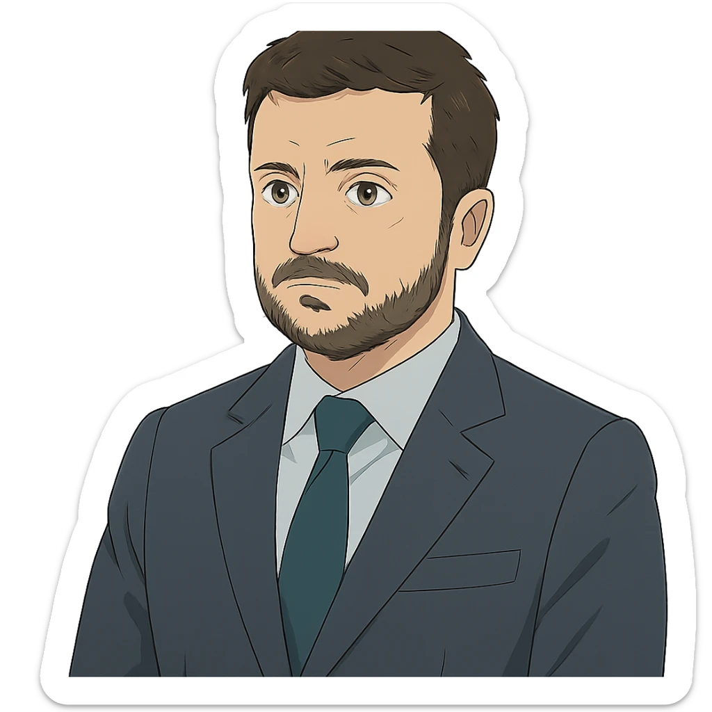 portrait of Vladimir Zelensky in a business suit, ghibli style, no background sticker