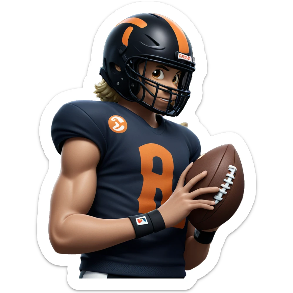 boy in sportswear holding helmet sticker