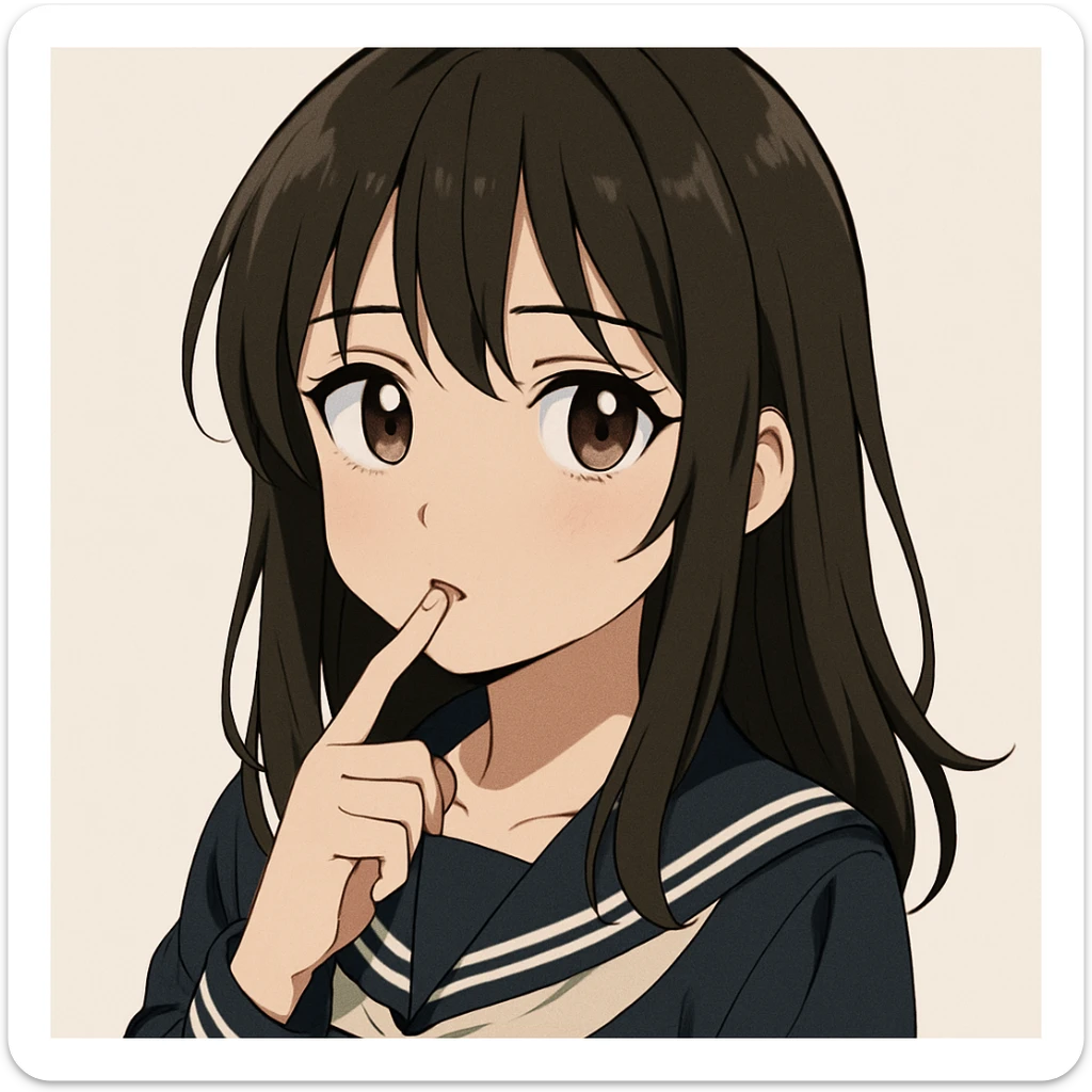 anime-inspired girl with a finger in her mouth, thoughtful look, clean background sticker
