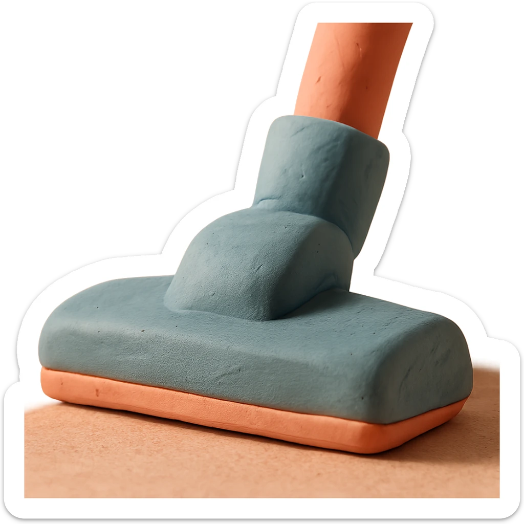 close-up of a vacuum cleaner nozzle in claymation style, matte finish, soft lighting, pastel colors sticker