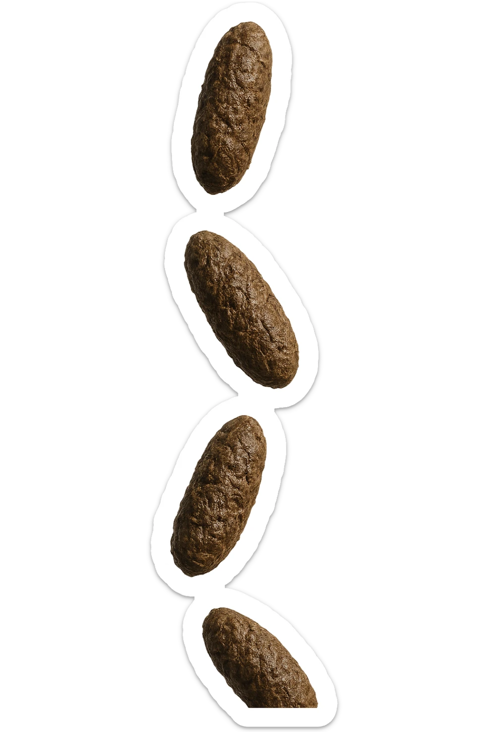 FECI DI ANIMALE A PALLINE UN PO' ALLUNGATE CADONO DALL'ALTO VERTICALMENTE, IPERREALISTICO 4K sticker