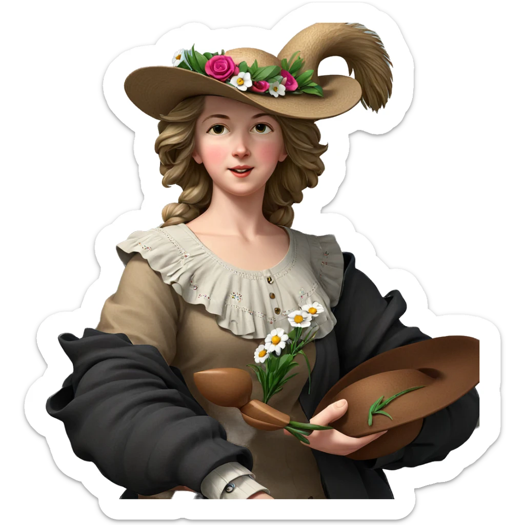 artist with hat and flowers sticker