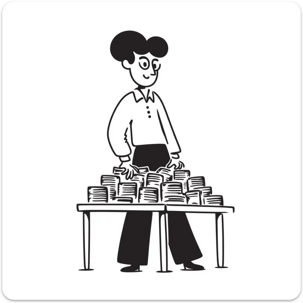 notion style hand drawn doodle of a Verizon sales man with money sticker