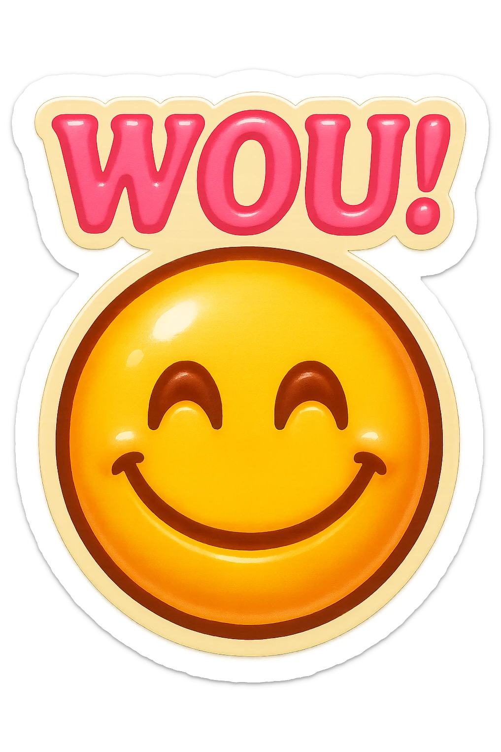 excited smile with mouth closed add the words W You! in pink sticker