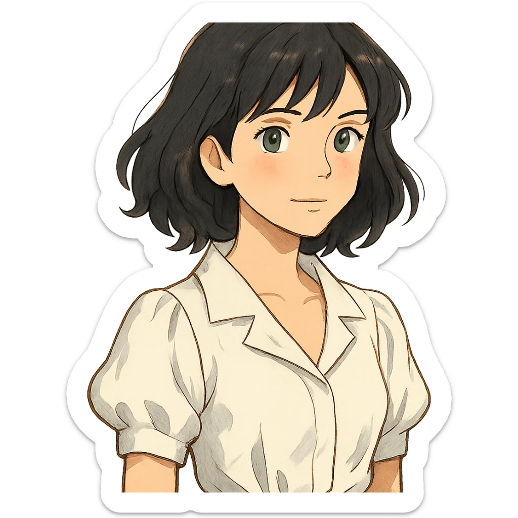 menina bonita, cabelo escuro, pele clara, olhos verdes, roupa branca estilosa sticker