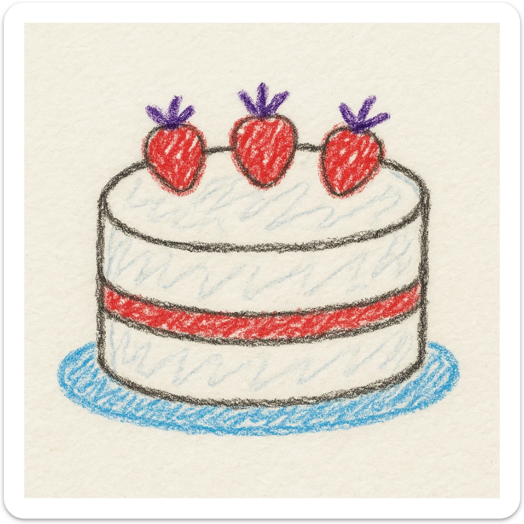 white cake with strawberries on top sticker