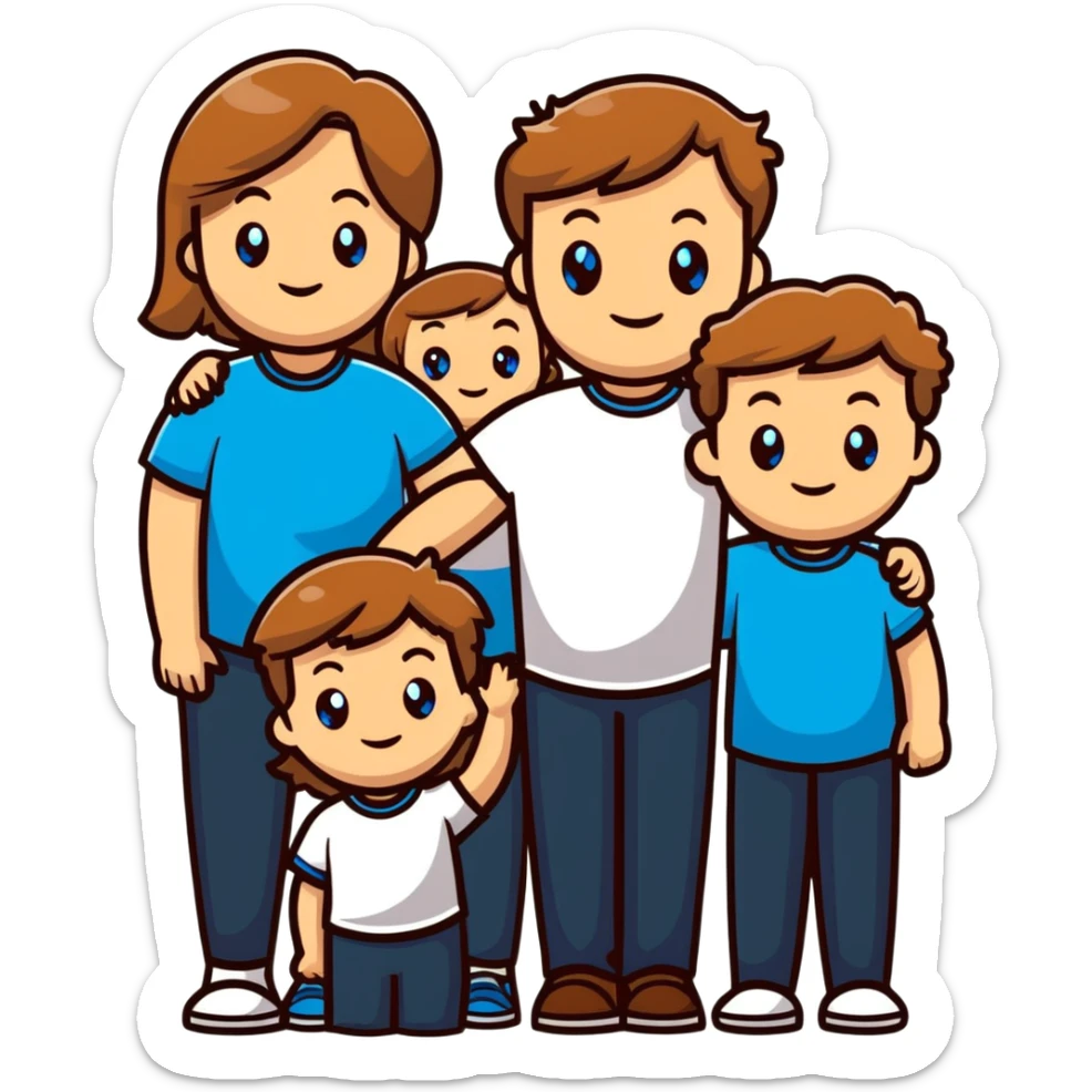 Family with mother, father and three little girls, everyone has light brown hair and blue eyes sticker