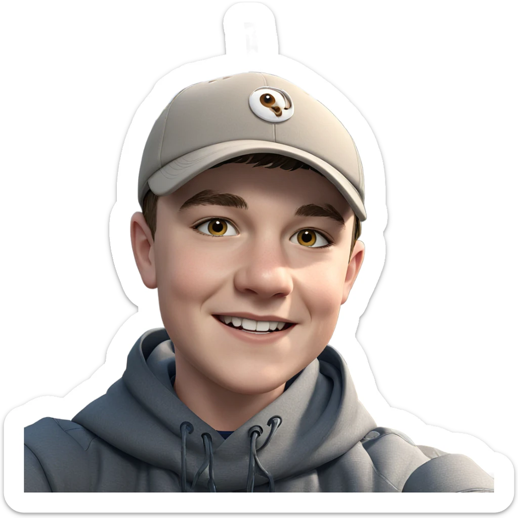 smiling boy in baseball cap sticker