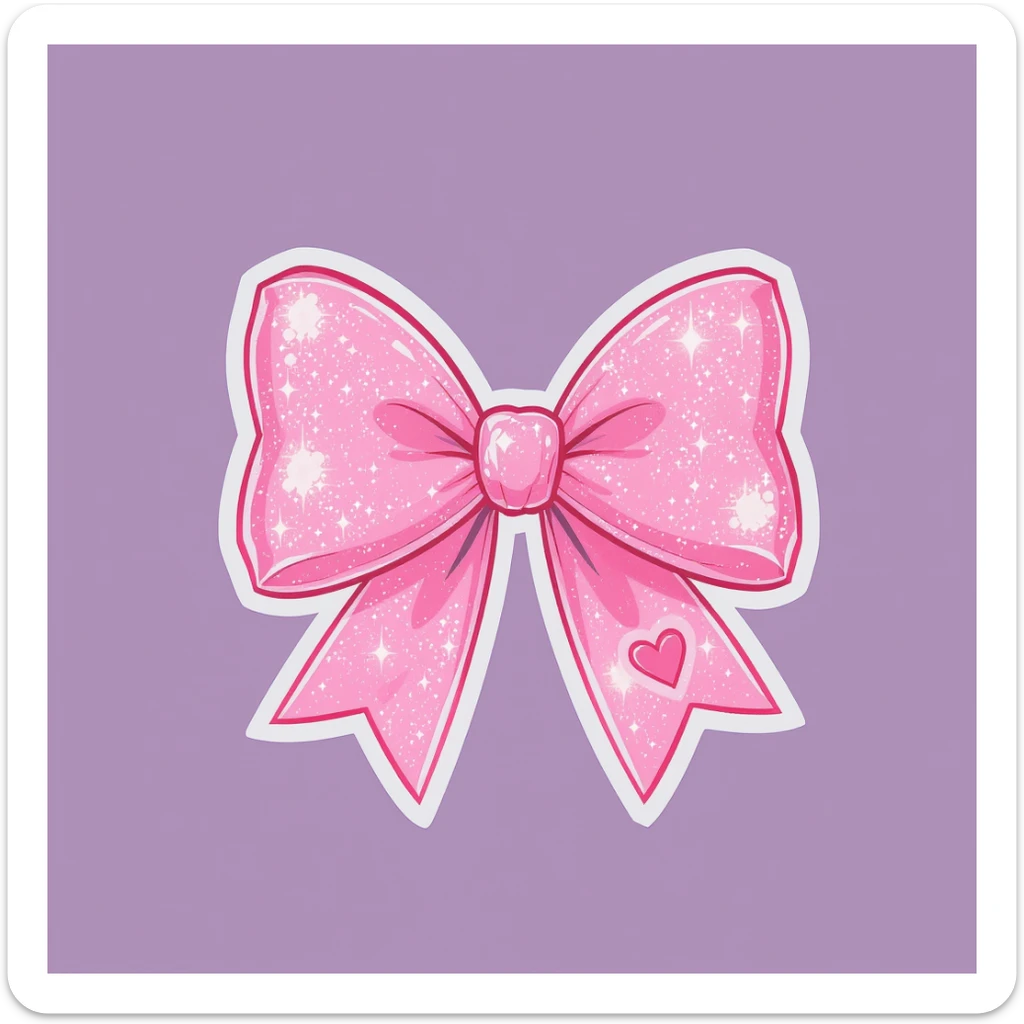 sakura bow, cute and shiny, with a heart accent, no background sticker