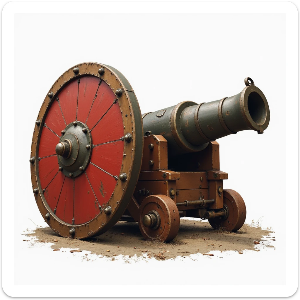 realistic illustration of Arsenal-style cannon and shield sticker