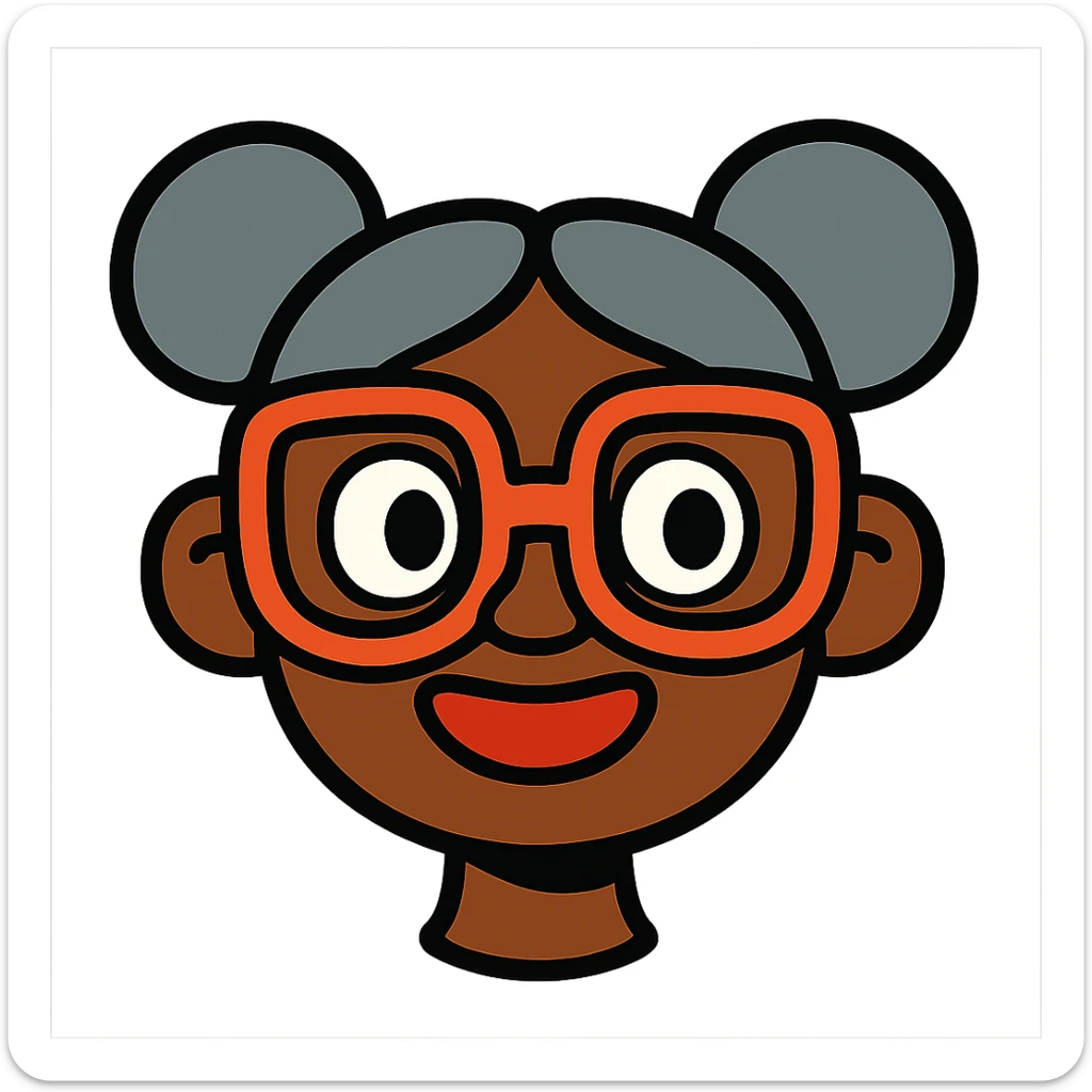 african american girl head with oversize glasses and gray hair in bunches, vibrant toon style sticker