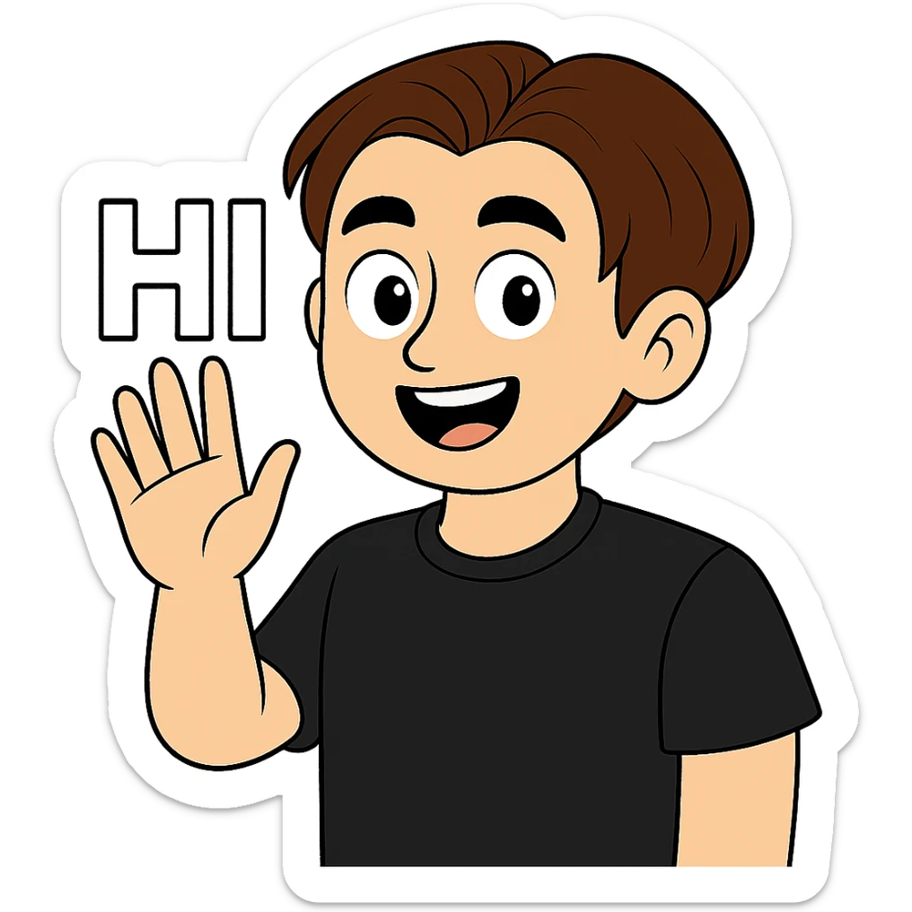 Change the hair color to a rich brown shade matching the fourth image, keep the shirt black, everything else the same, transparent background, maintain the original style and details. sticker