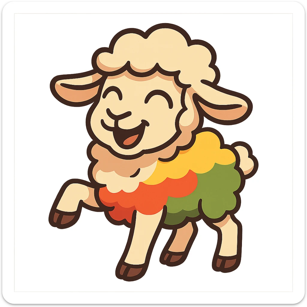 cartoon sticker of a happy colorful Kurdish lamb, no flag, no text, suitable for WhatsApp and Instagram, transparent background sticker