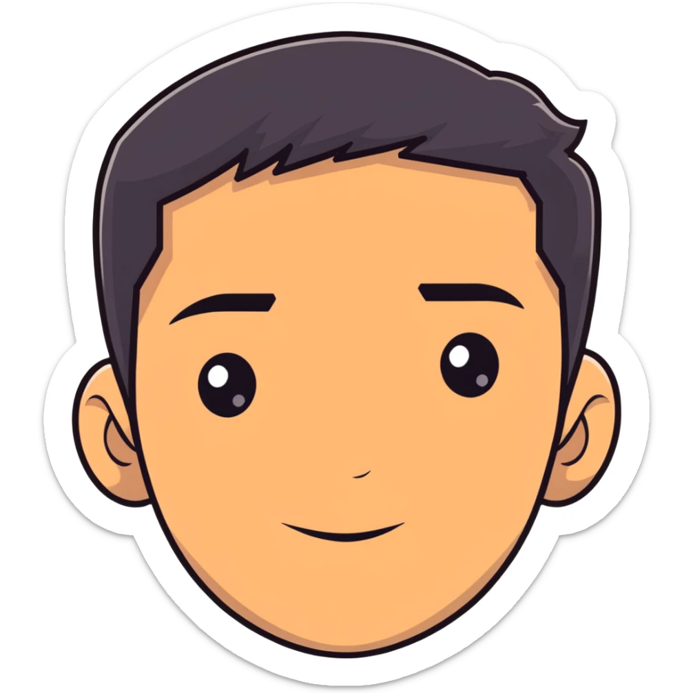 close-up of man face only with medium eyes, medium light skin tone, dark hair, no neck visible, just the face sticker