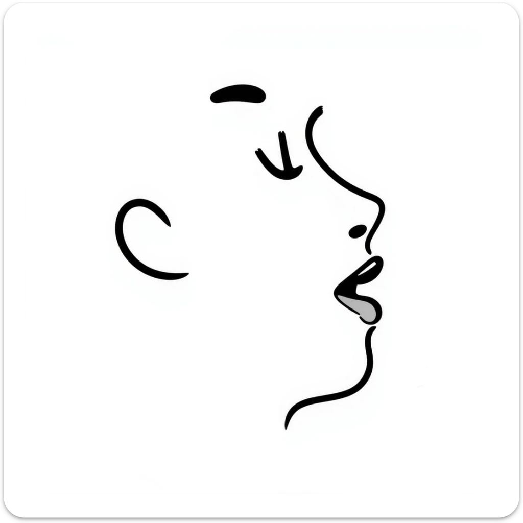 Simple sketch of a face profile showing mewing technique, tongue against roof of mouth, improved jawline sticker