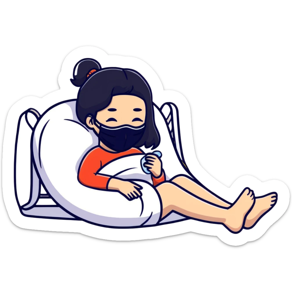 white girl with black hair doing self care, spa day, relaxing with face mask sticker