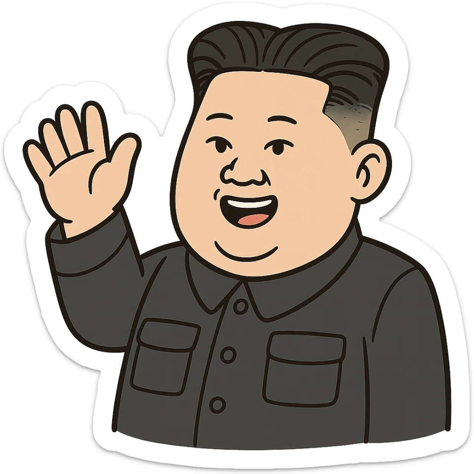 caricature emoji of Kim Jong-un waving hand, cartoon style sticker